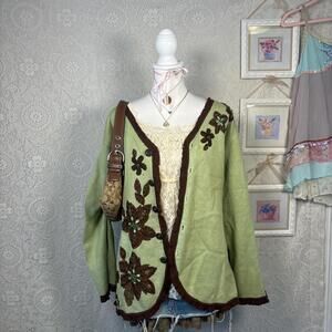 vintage green fairy core floral cardigan